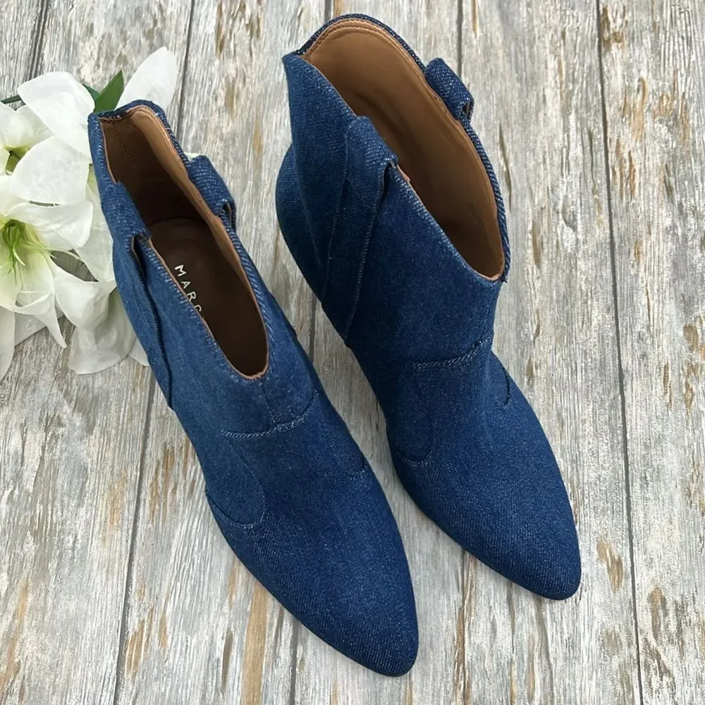 Marc Fisher Carissa Denim Western Bootie Boots Shoes Size 7.5